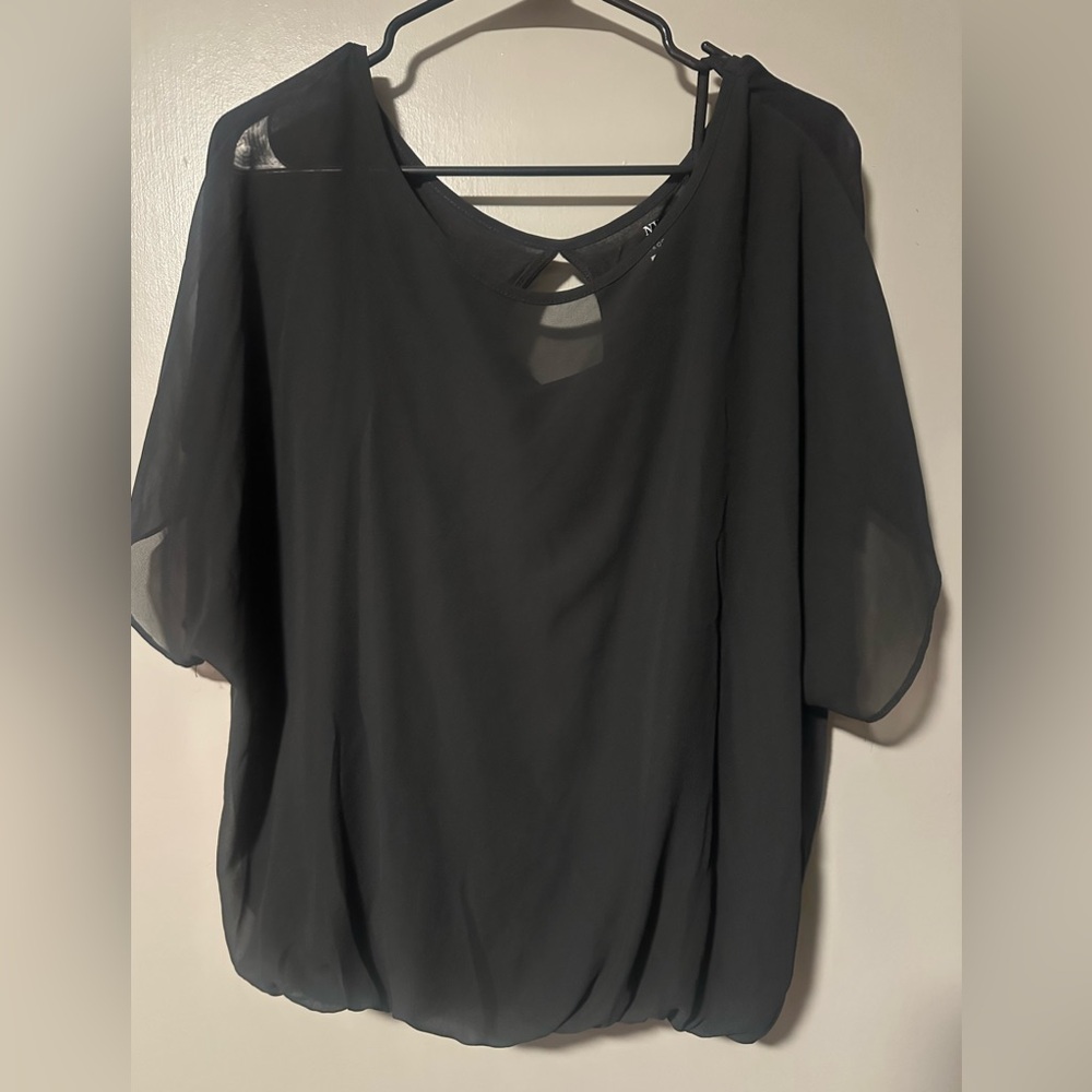 NY&Co Elegant Black Sheer Blouse